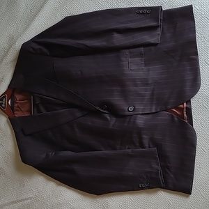 Men's 2 piece Angelico Super 140's Black  with red stripes suit.